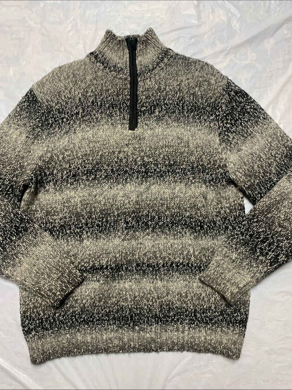 Gap Vintage Y2K 2005 Wool 1/4 Zip Black Gray Mock Neck Sweater Size XL